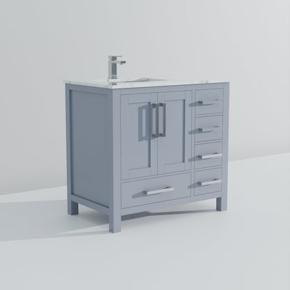 Lexora Jacques 36" Dark Grey Left-Offset Bathroom Vanity | Solid Wood
