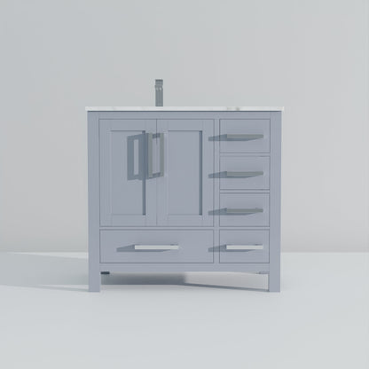 Lexora Jacques 36" Dark Grey Left-Offset Bathroom Vanity | Solid Wood