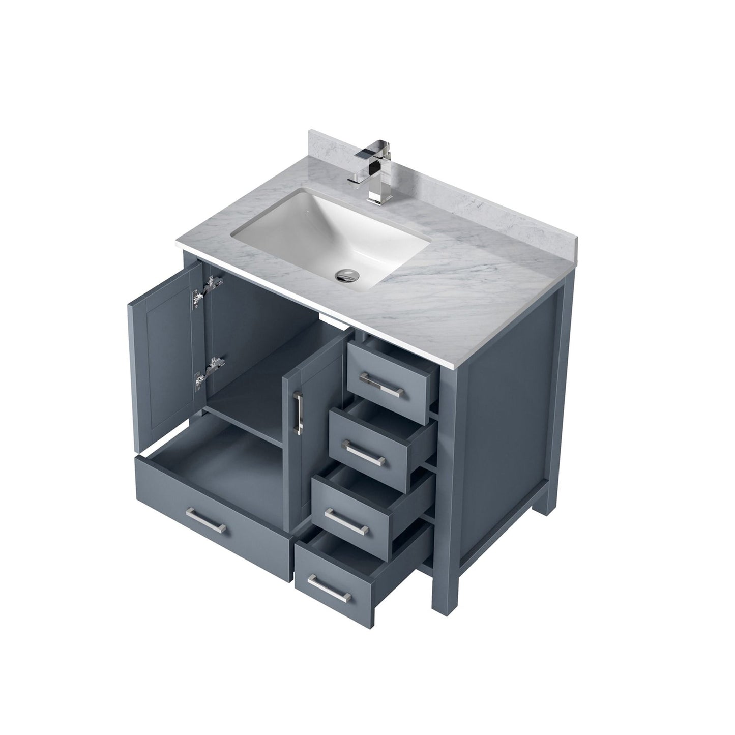 Lexora Jacques 36" Dark Grey Left-Offset Bathroom Vanity | Solid Wood