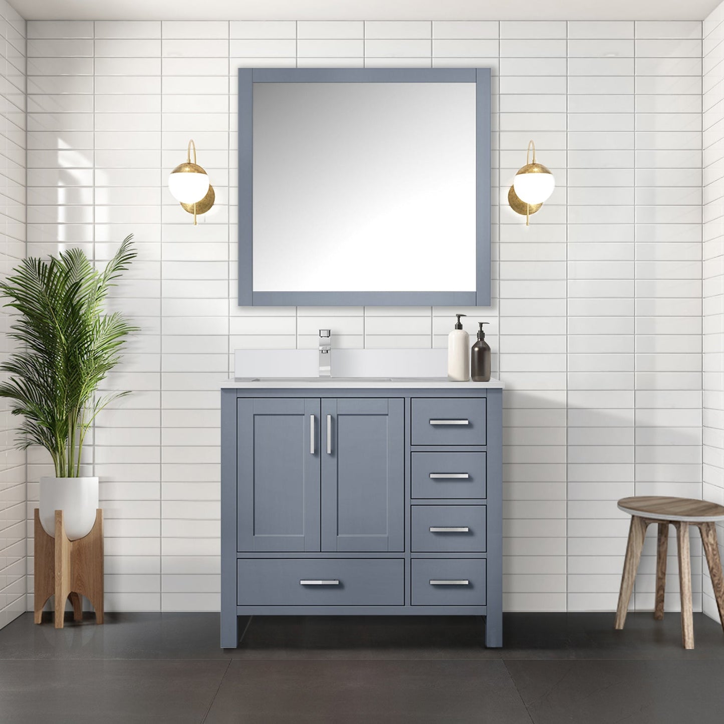 Lexora Jacques 36" Dark Grey Left-Offset Bathroom Vanity | Solid Wood