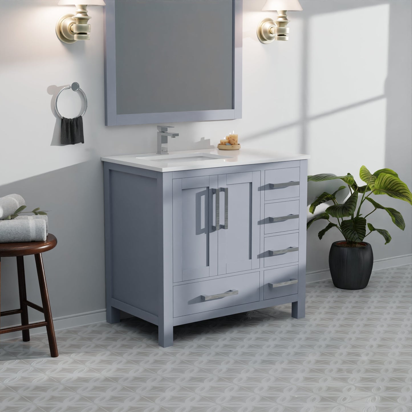 Lexora Jacques 36" Dark Grey Left-Offset Bathroom Vanity | Solid Wood