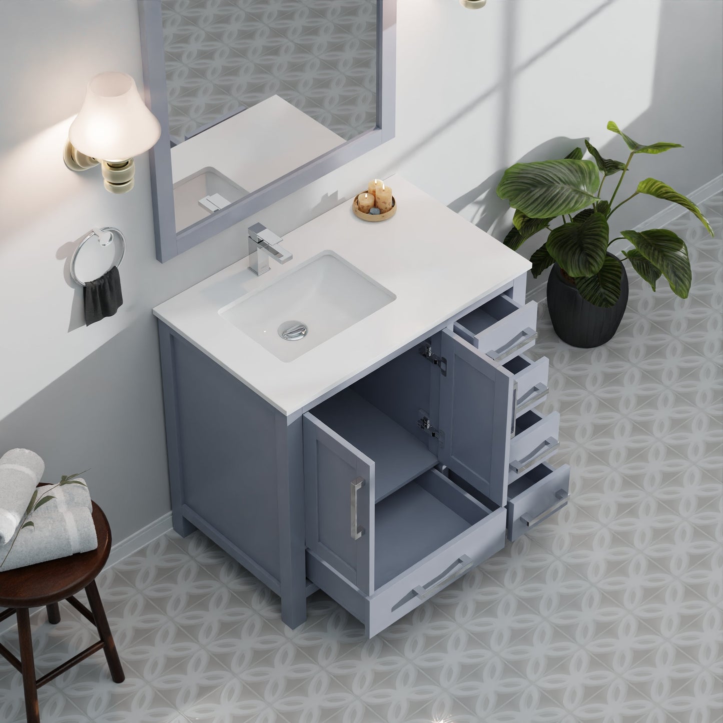 Lexora Jacques 36" Dark Grey Left-Offset Bathroom Vanity | Solid Wood