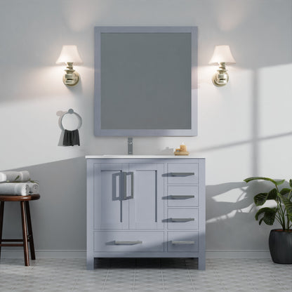 Lexora Jacques 36" Dark Grey Left-Offset Bathroom Vanity | Solid Wood