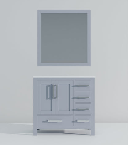 Lexora Jacques 36" Dark Grey Left-Offset Bathroom Vanity | Solid Wood