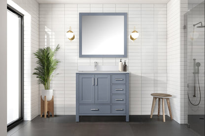 Lexora Jacques 36" Dark Grey Left-Offset Bathroom Vanity | Solid Wood