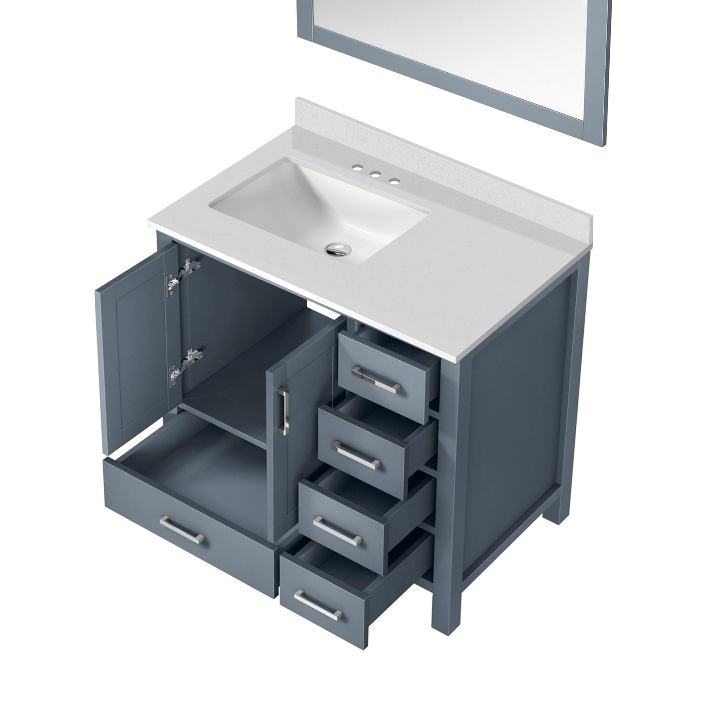 Lexora Jacques 36" Dark Grey Left-Offset Bathroom Vanity | Solid Wood