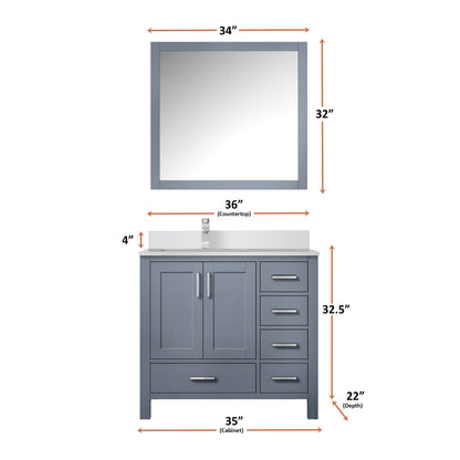 Lexora Jacques 36" Dark Grey Left-Offset Bathroom Vanity | Solid Wood