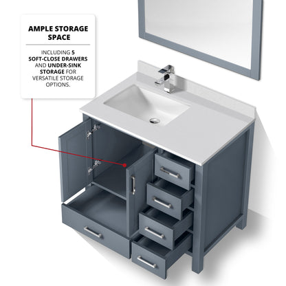 Lexora Jacques 36" Dark Grey Left-Offset Bathroom Vanity | Solid Wood
