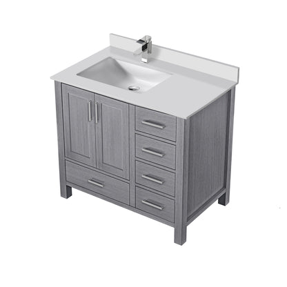 Lexora Jacques 36" Distressed Grey Left-Offset Bathroom Vanity