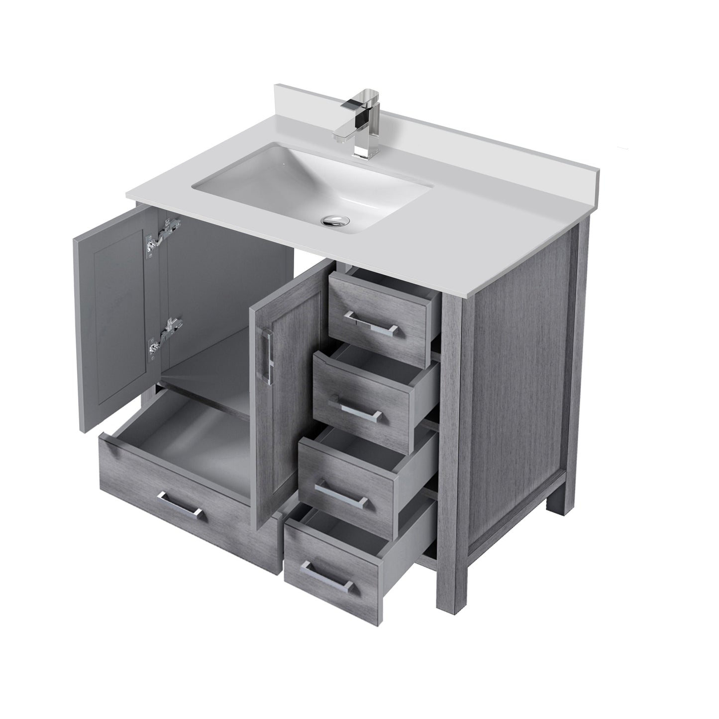 Lexora Jacques 36" Distressed Grey Left-Offset Bathroom Vanity