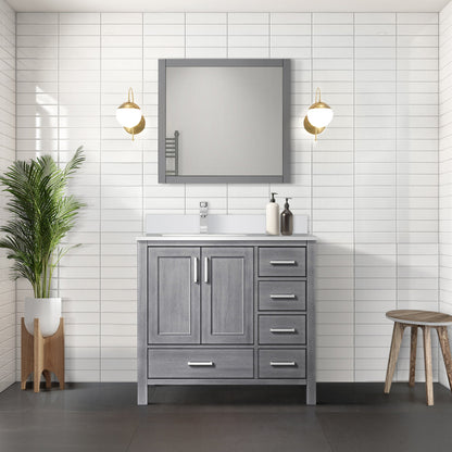Lexora Jacques 36" Distressed Grey Left-Offset Bathroom Vanity