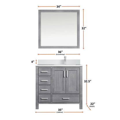 Jacques 36 in. W x 22 in. D Right Offset Distressed Grey Bath Vanity