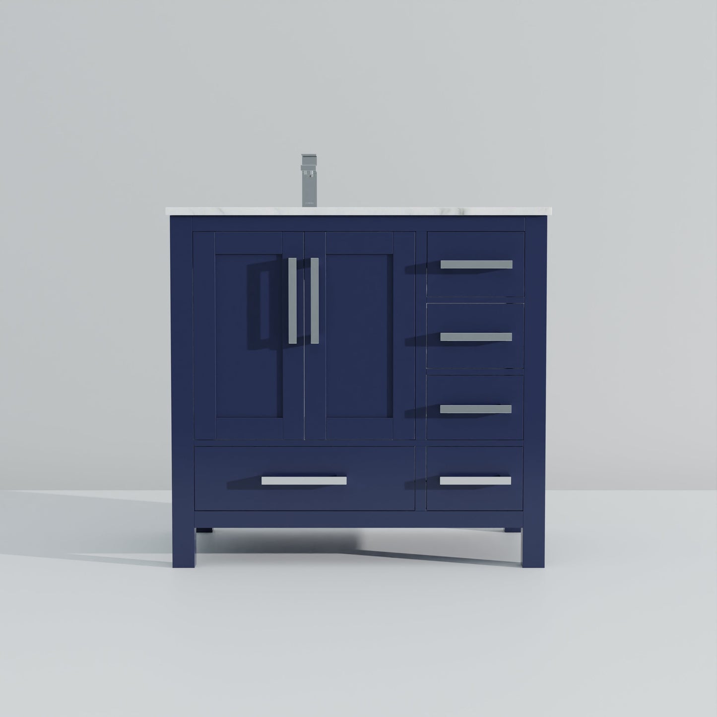 Lexora Jacques 36" Navy Blue Left-Offset Bathroom Vanity