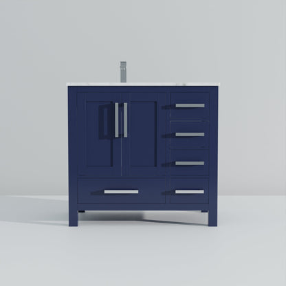 Lexora Jacques 36" Navy Blue Left-Offset Bathroom Vanity