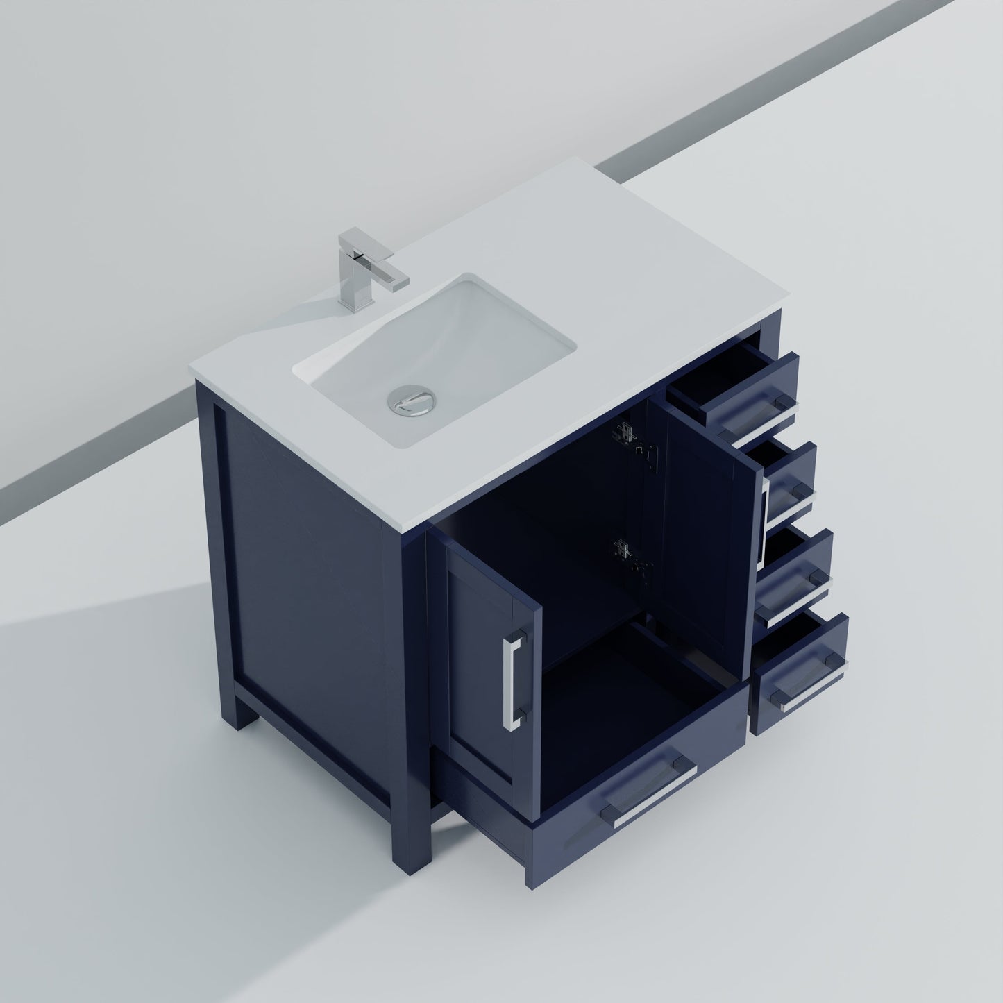 Lexora Jacques 36" Navy Blue Left-Offset Bathroom Vanity