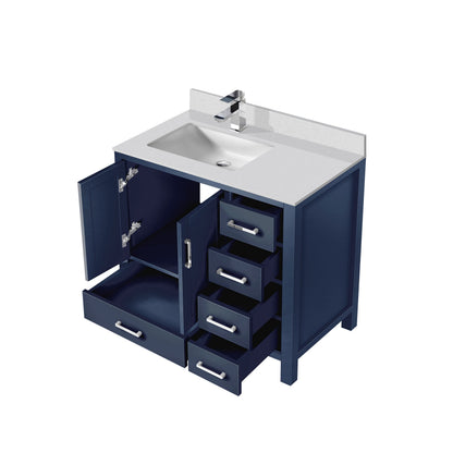 Lexora Jacques 36" Navy Blue Left-Offset Bathroom Vanity
