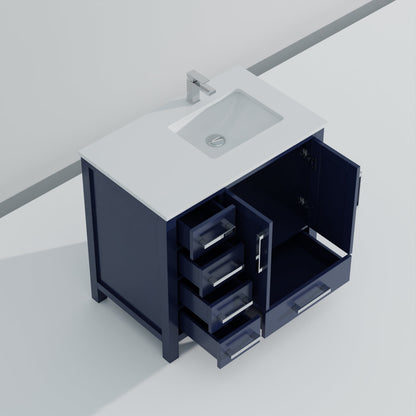 Jacques 36 in. W x 22 in. D Right Offset Navy Blue Bath Vanity