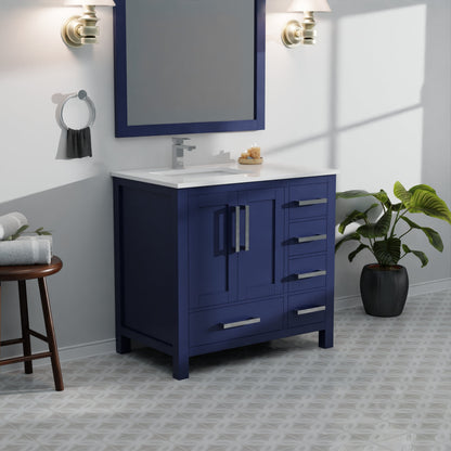 Lexora Jacques 36" Navy Blue Left-Offset Bathroom Vanity