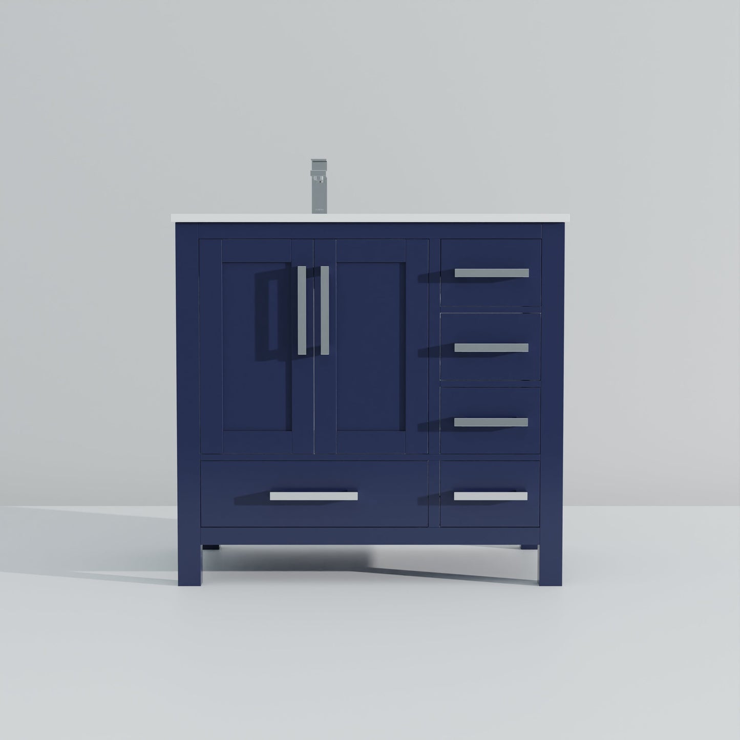 Lexora Jacques 36" Navy Blue Left-Offset Bathroom Vanity