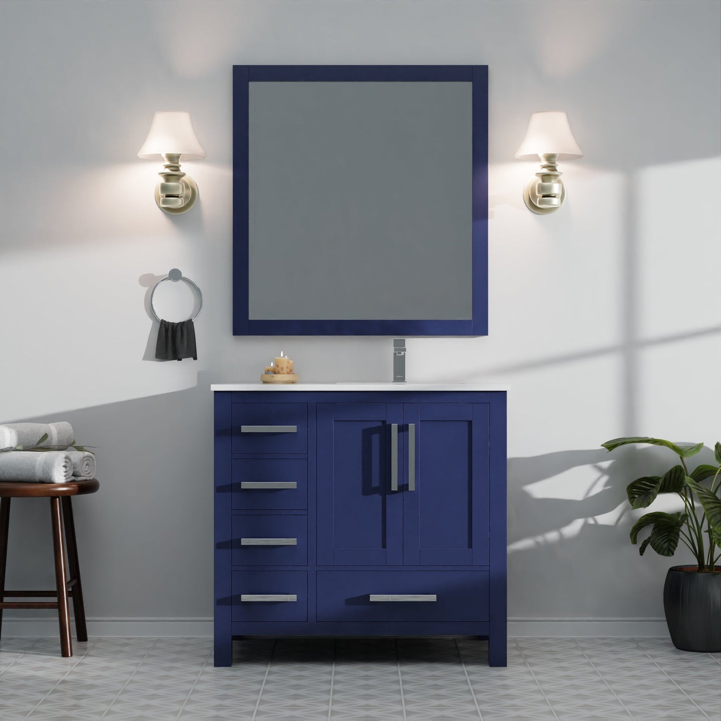 Jacques 36 in. W x 22 in. D Right Offset Navy Blue Bath Vanity