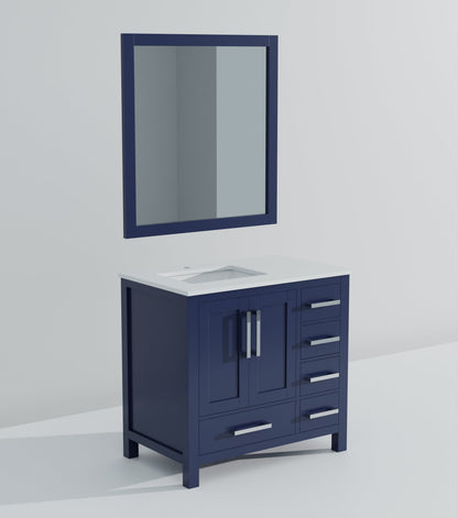 Lexora Jacques 36" Navy Blue Left-Offset Bathroom Vanity