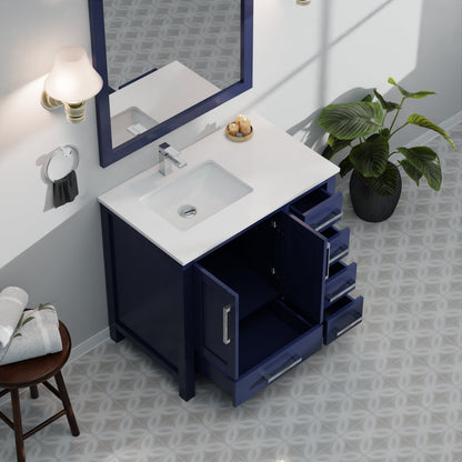 Lexora Jacques 36" Navy Blue Left-Offset Bathroom Vanity