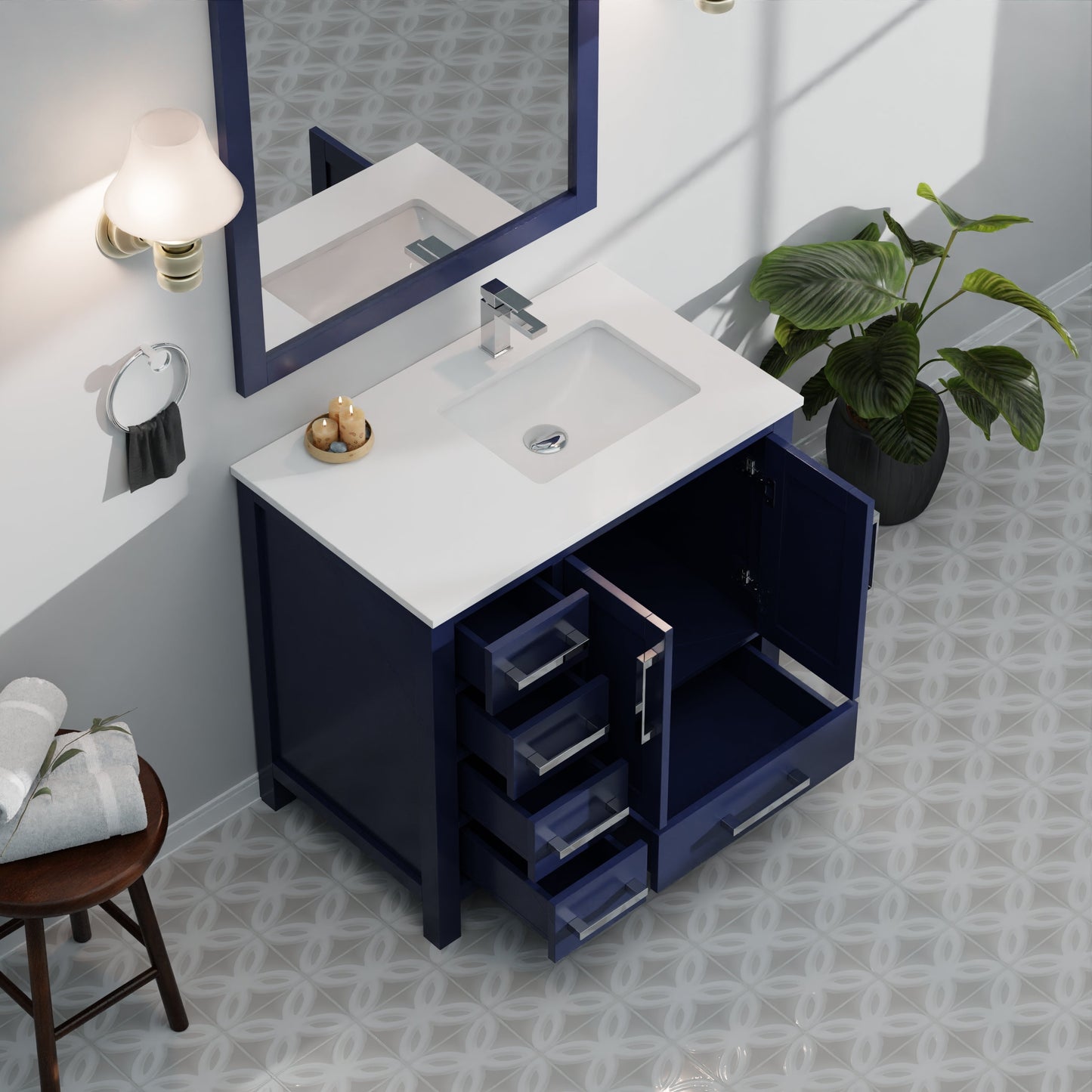 Jacques 36 in. W x 22 in. D Right Offset Navy Blue Bath Vanity