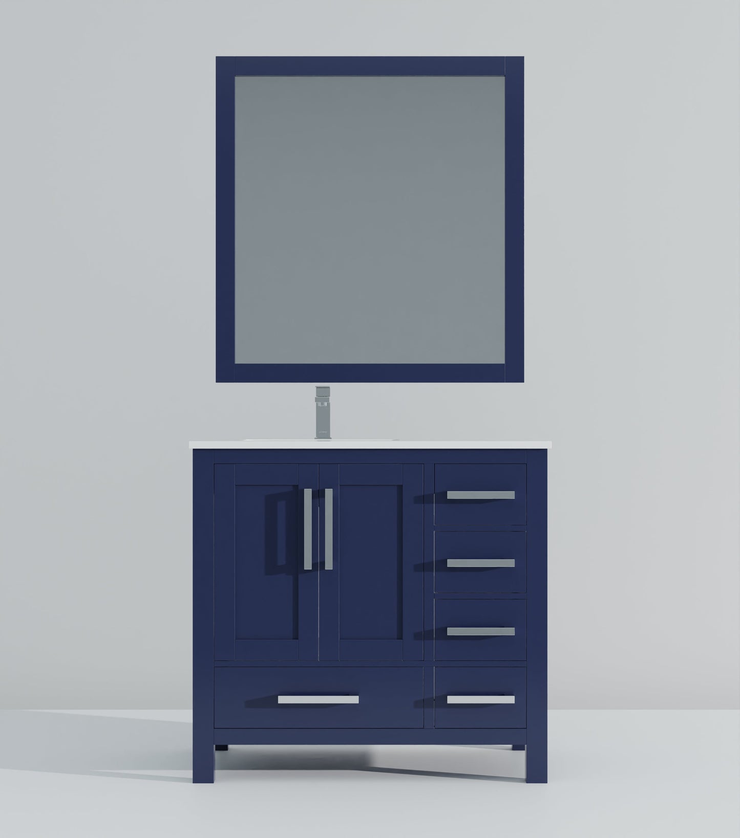 Lexora Jacques 36" Navy Blue Left-Offset Bathroom Vanity