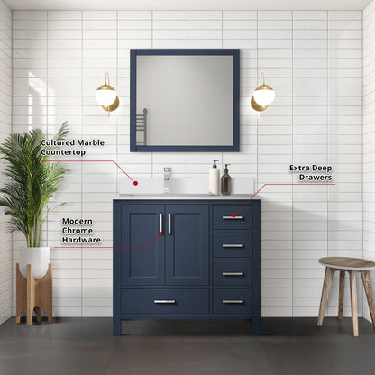 Lexora Jacques 36" Navy Blue Left-Offset Bathroom Vanity