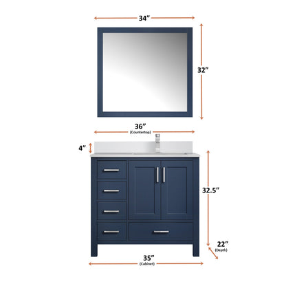 Jacques 36 in. W x 22 in. D Right Offset Navy Blue Bath Vanity