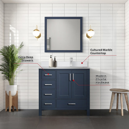 Jacques 36 in. W x 22 in. D Right Offset Navy Blue Bath Vanity