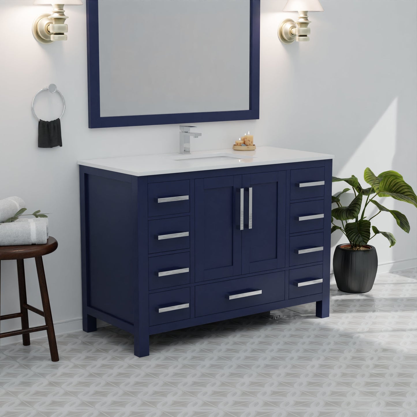 Jacques 48 in. W x 22 in. D Navy Blue Bath Vanity and Cultured Marble Top