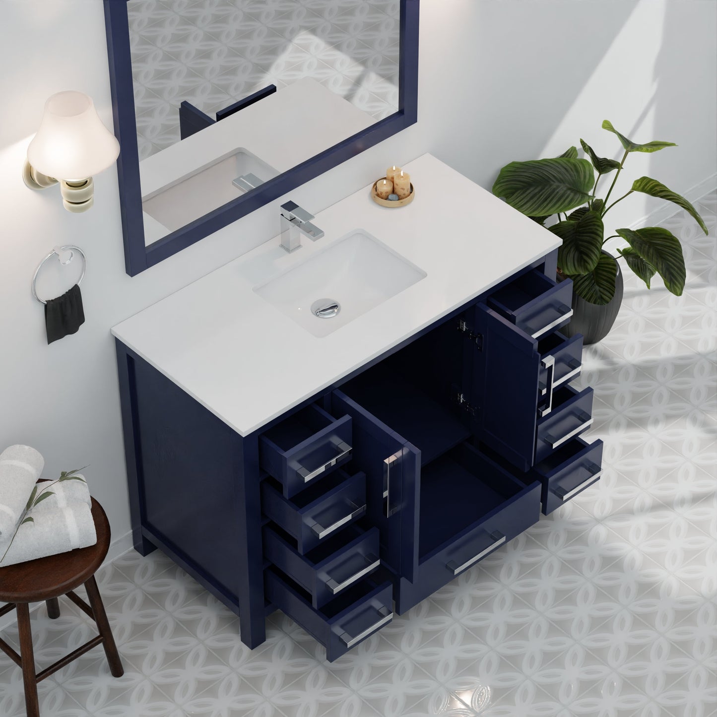 Jacques 48 in. W x 22 in. D Navy Blue Bath Vanity and Cultured Marble Top
