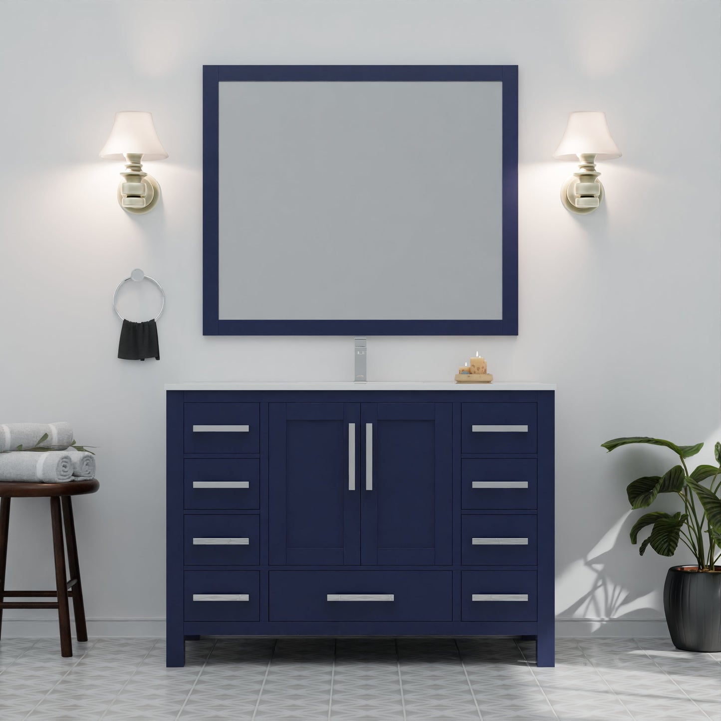Jacques 48 in. W x 22 in. D Navy Blue Bath Vanity and Cultured Marble Top
