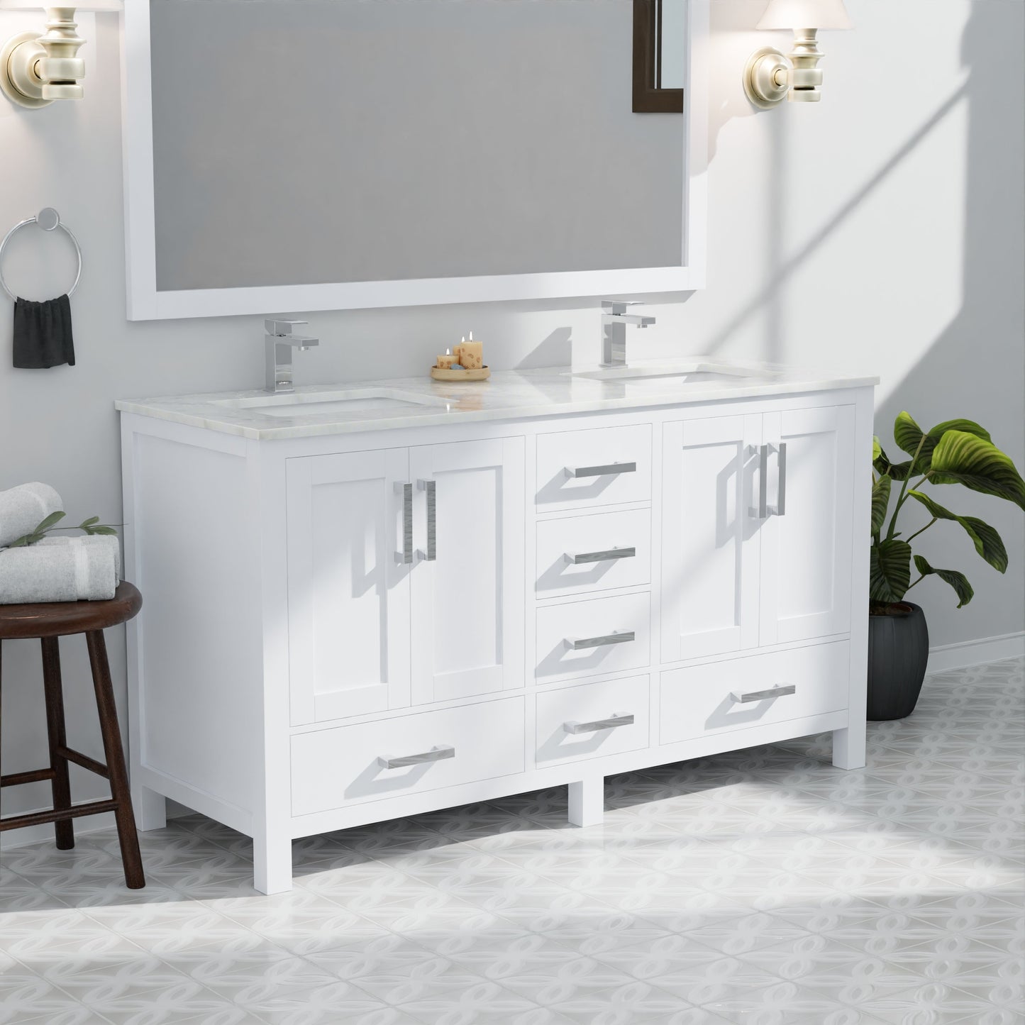 Jacques 60 in. W x 22 in. D White Double Bath Vanity