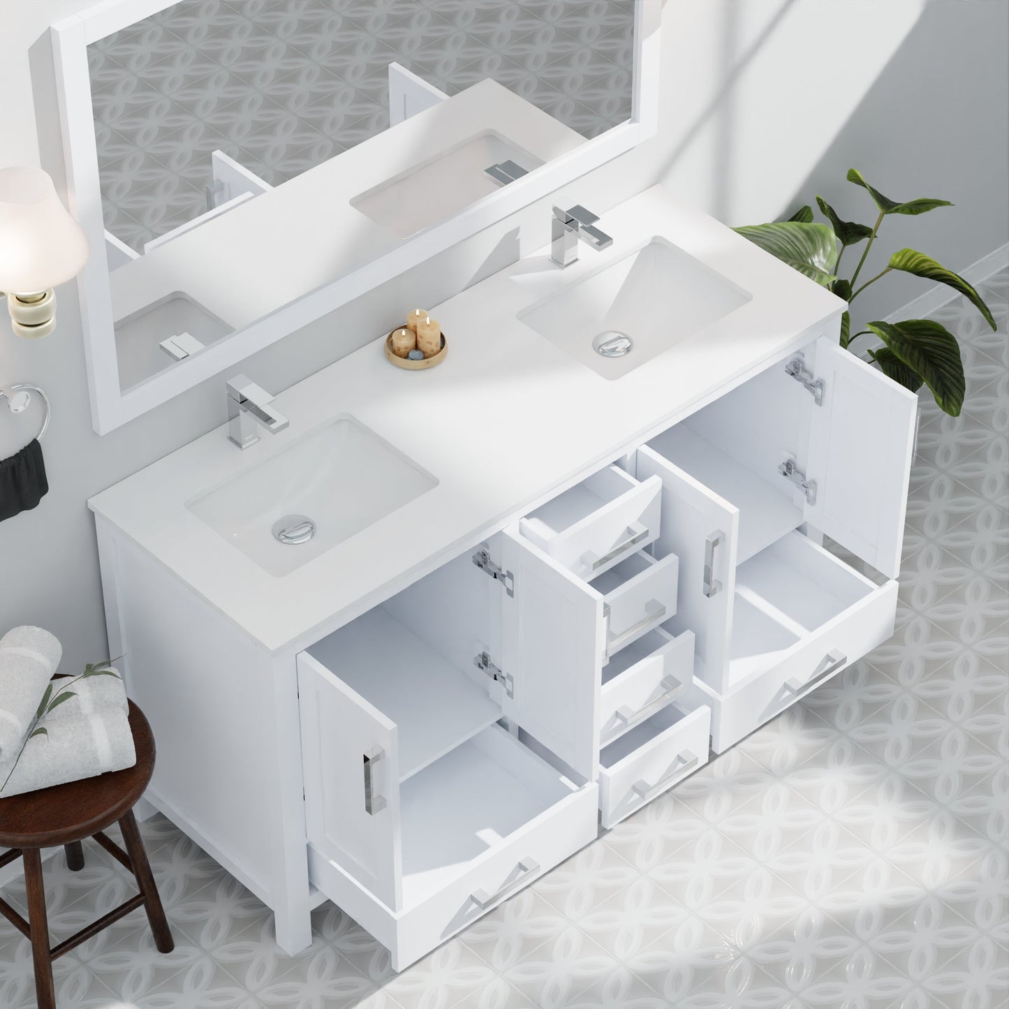 Jacques 60 in. W x 22 in. D White Bath Vanity