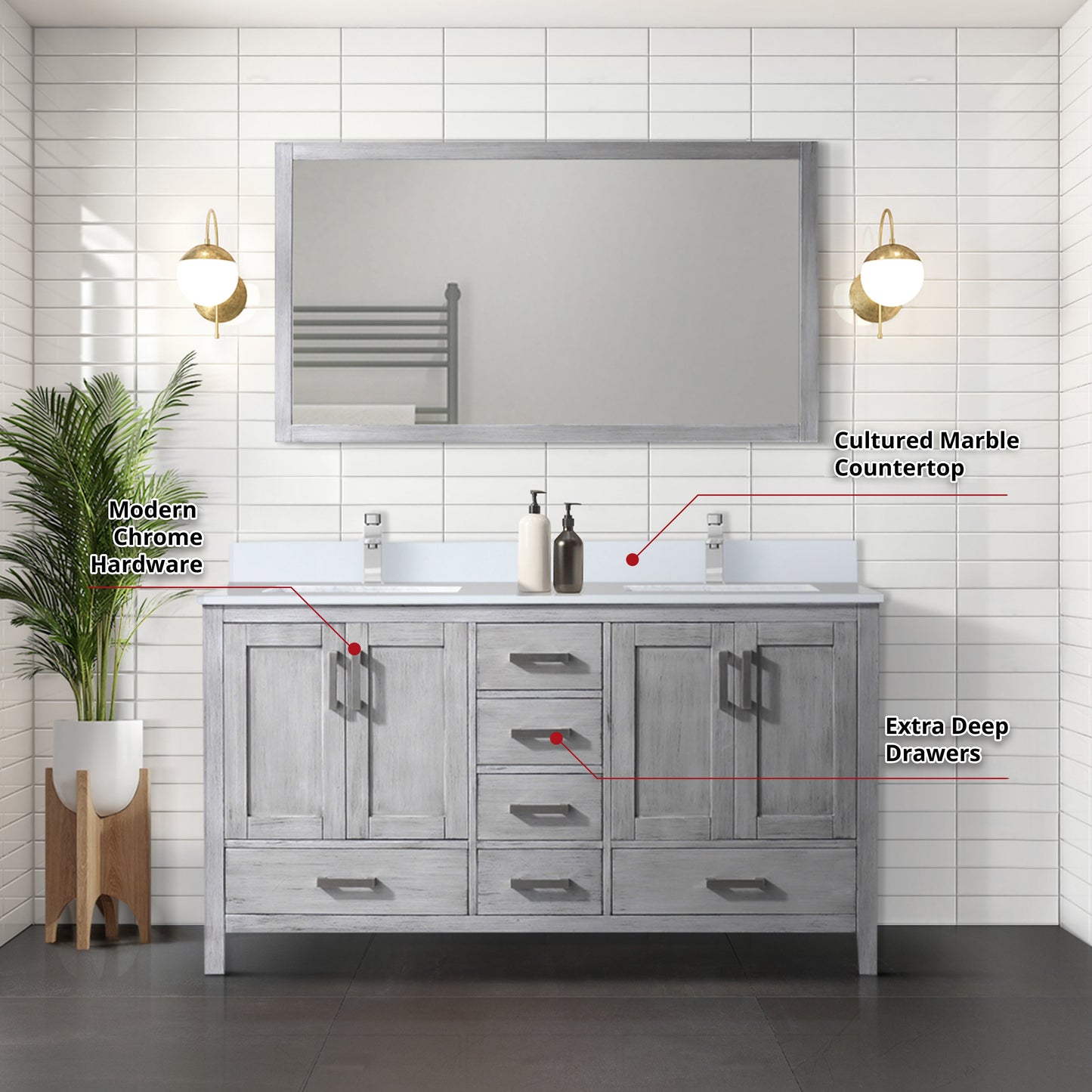 Jacques 60 in. W x 22 in. D Distressed Grey Bath Vanity