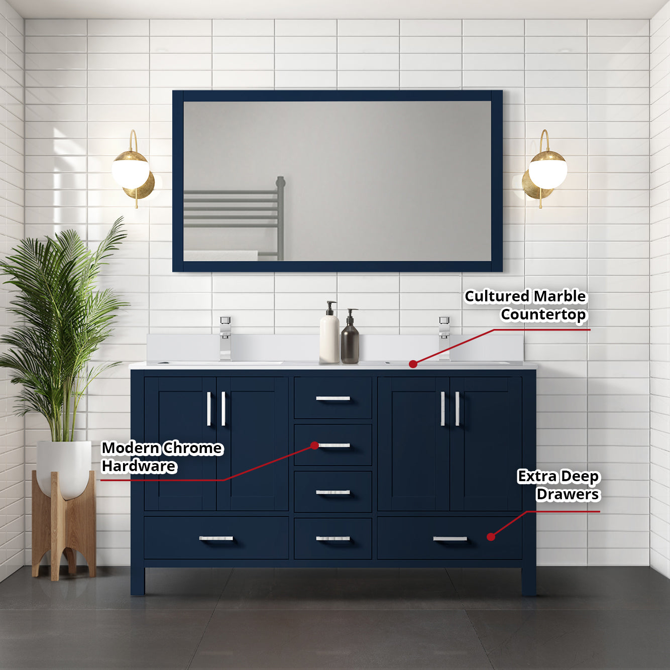 Jacques 60 in. W x 22 in. D Navy Blue Bath Vanity