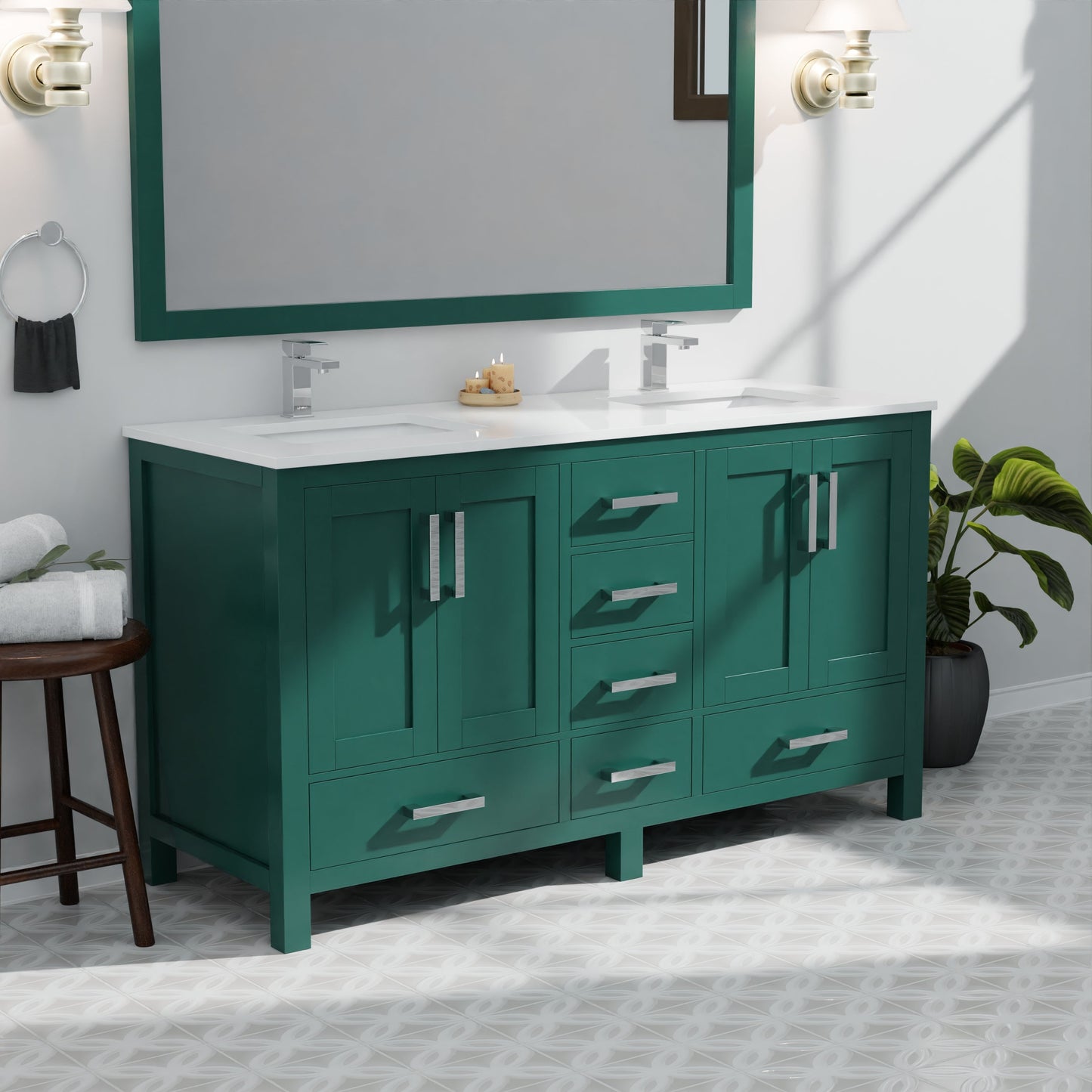 Jacques 60 in. W x 22 in. D Green Bath Vanity and Cultured Marble Top