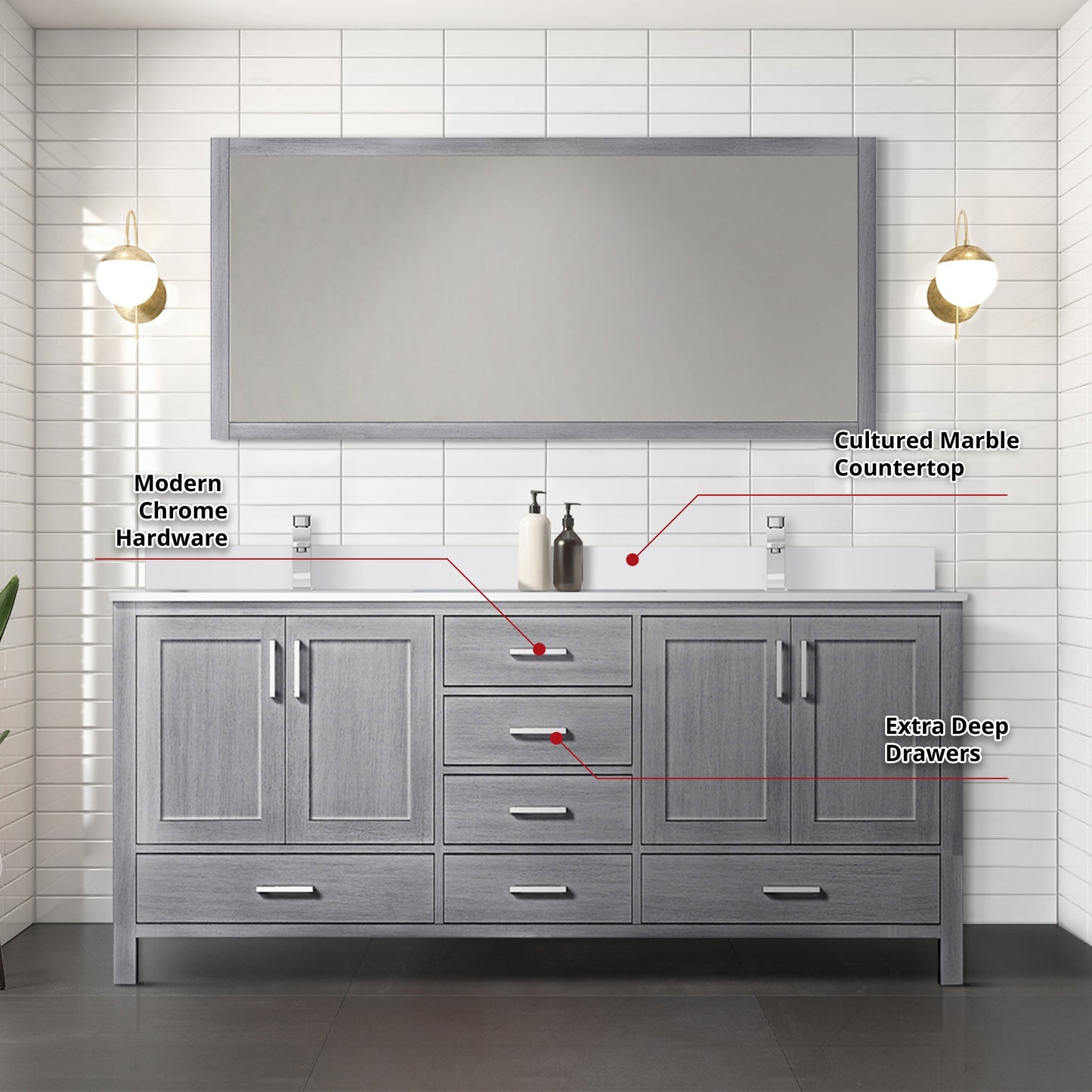 Jacques 72 in. W x 22 in. D Distressed Grey Bath Vanity