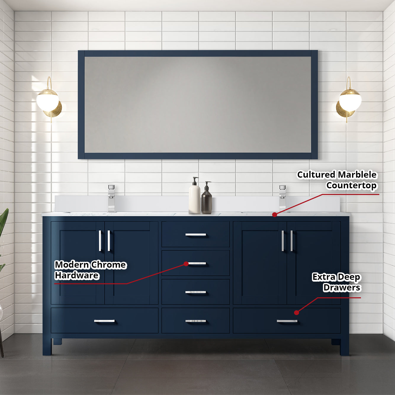 Jacques 72 in. W x 22 in. D Navy Blue Bath Vanity