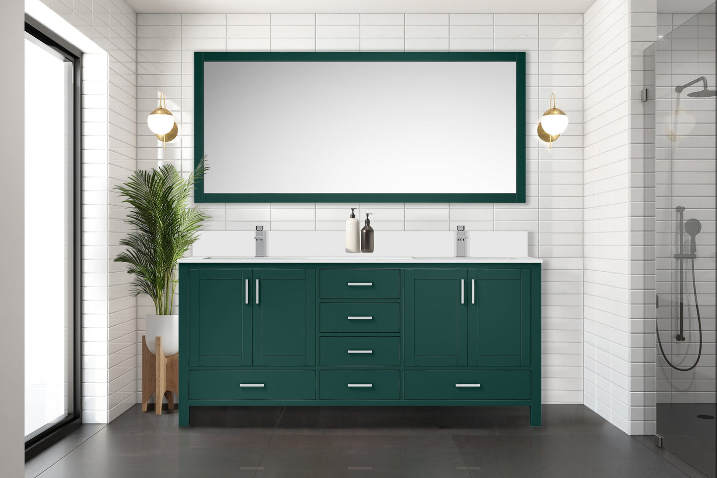 Jacques 72 in. W x 22 in. D Green Bath Vanity and Cultured Marble Top