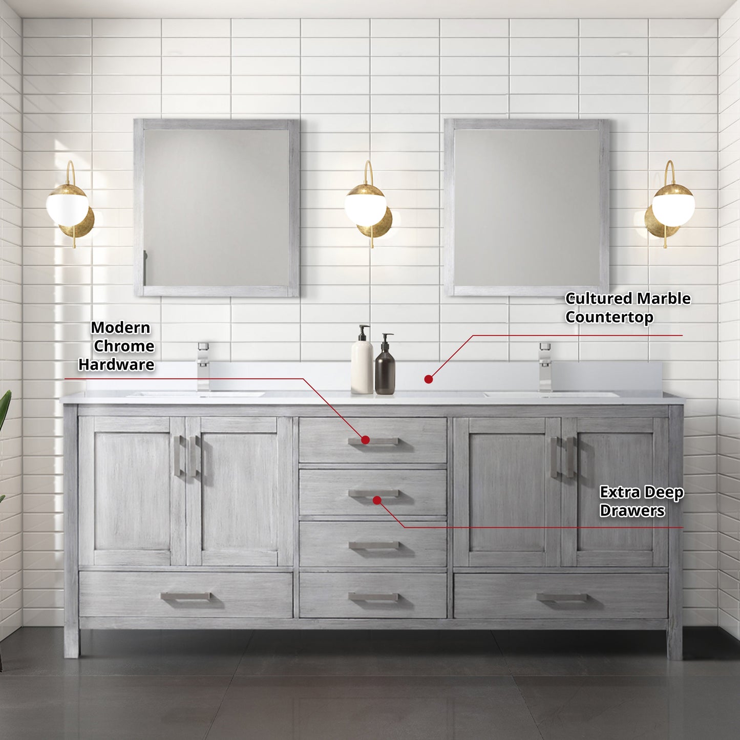 Jacques 80 in. W x 22 in. D Distressed Grey Bath Vanity