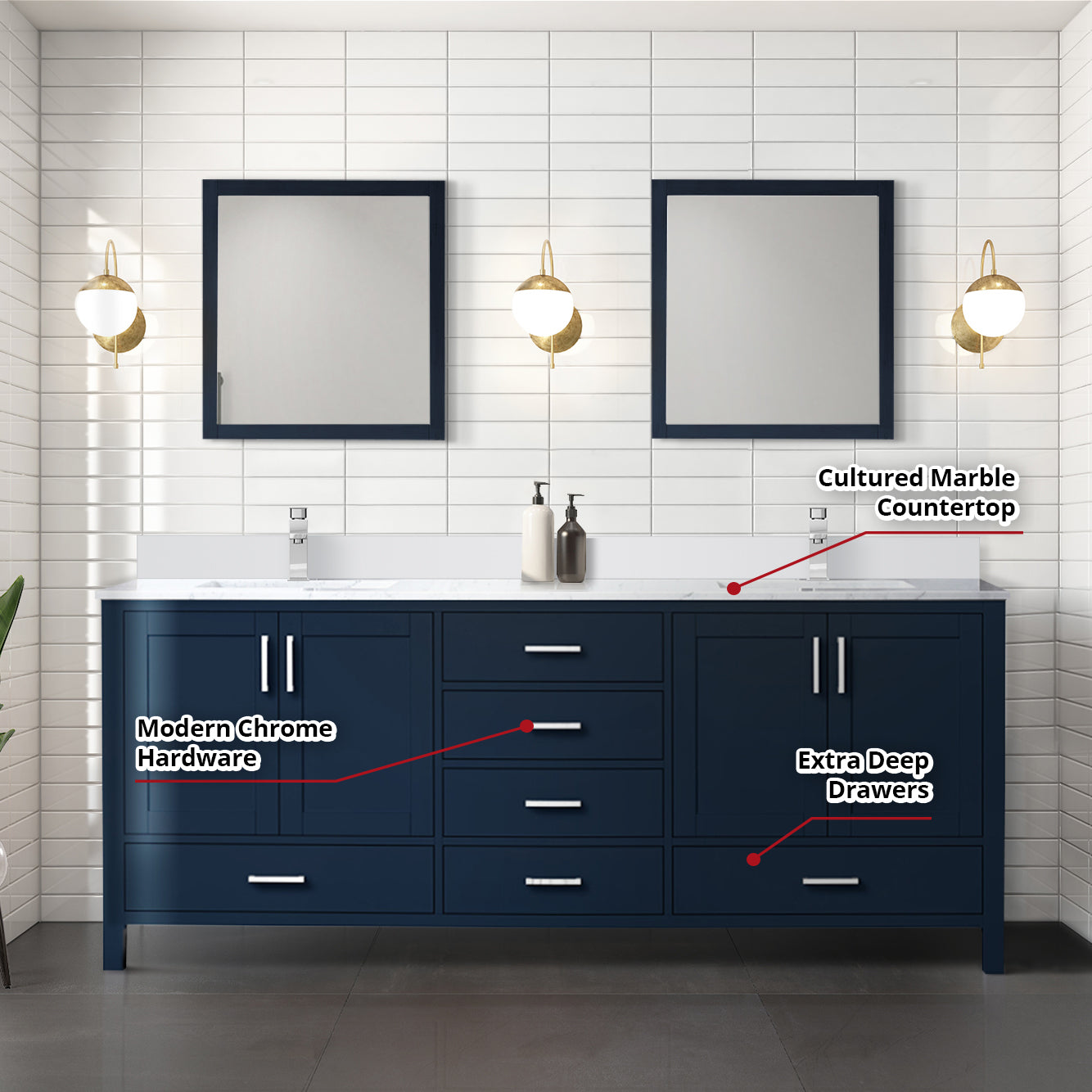 Jacques 80 in. W x 22 in. D Navy Blue Bath Vanity