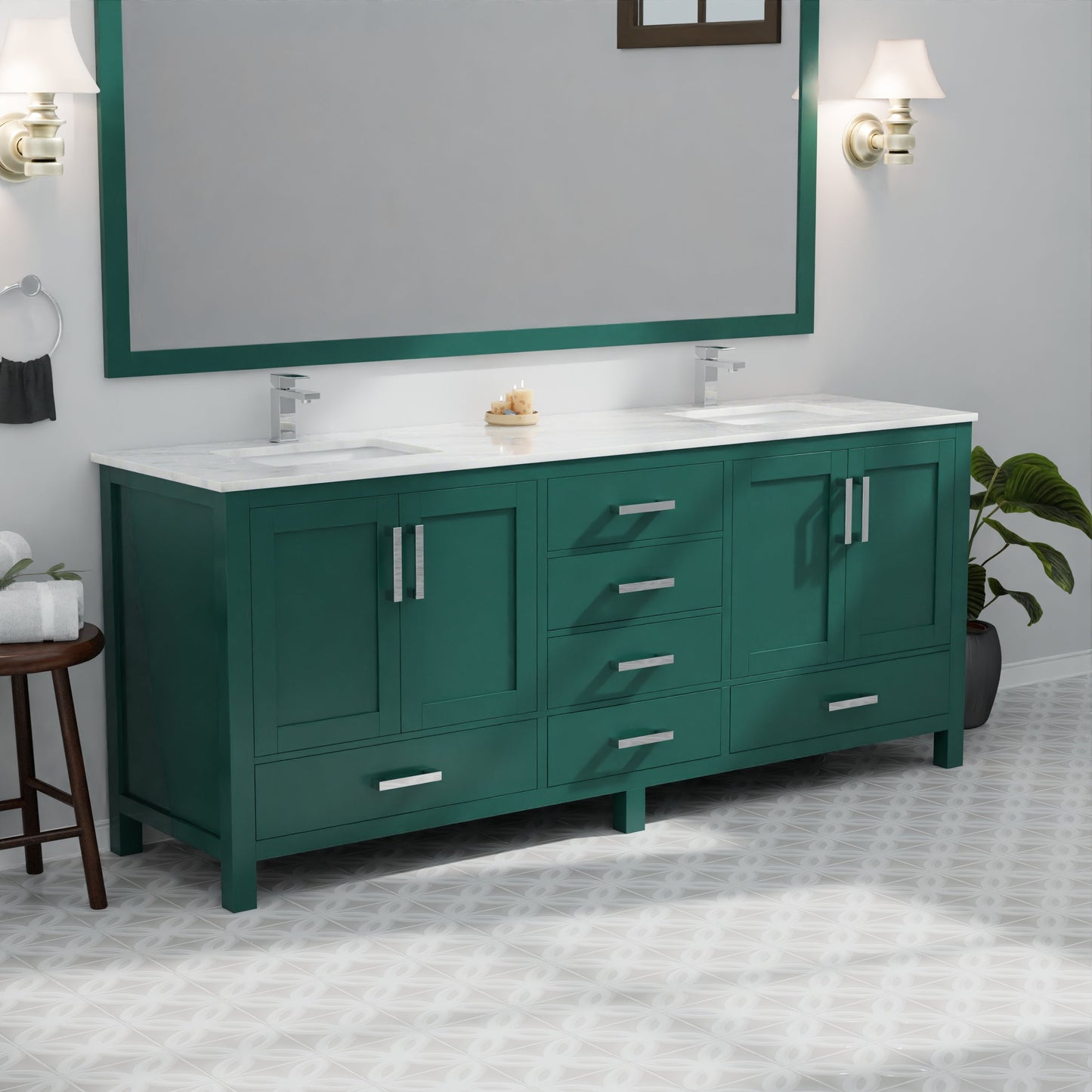 Jacques 80 in. W x 22 in. D Green Bath Vanity and Cultured Marble Top