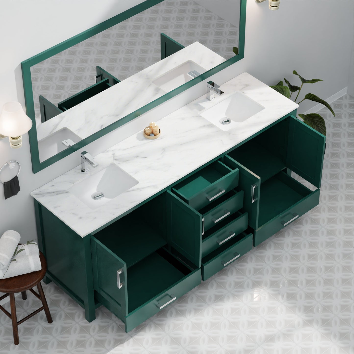 Jacques 80 in. W x 22 in. D Green Bath Vanity and Cultured Marble Top