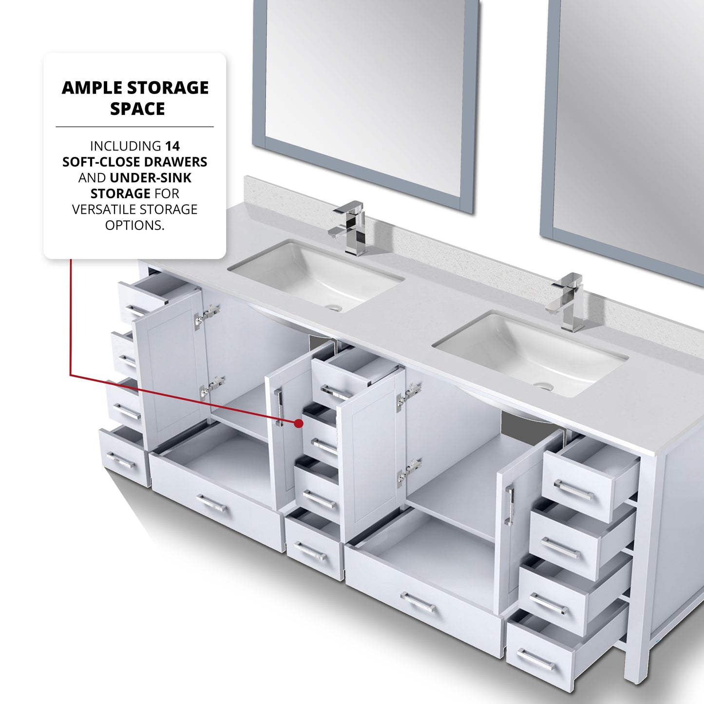 Jacques 84 in. W x 22 in. D White Bath Vanity