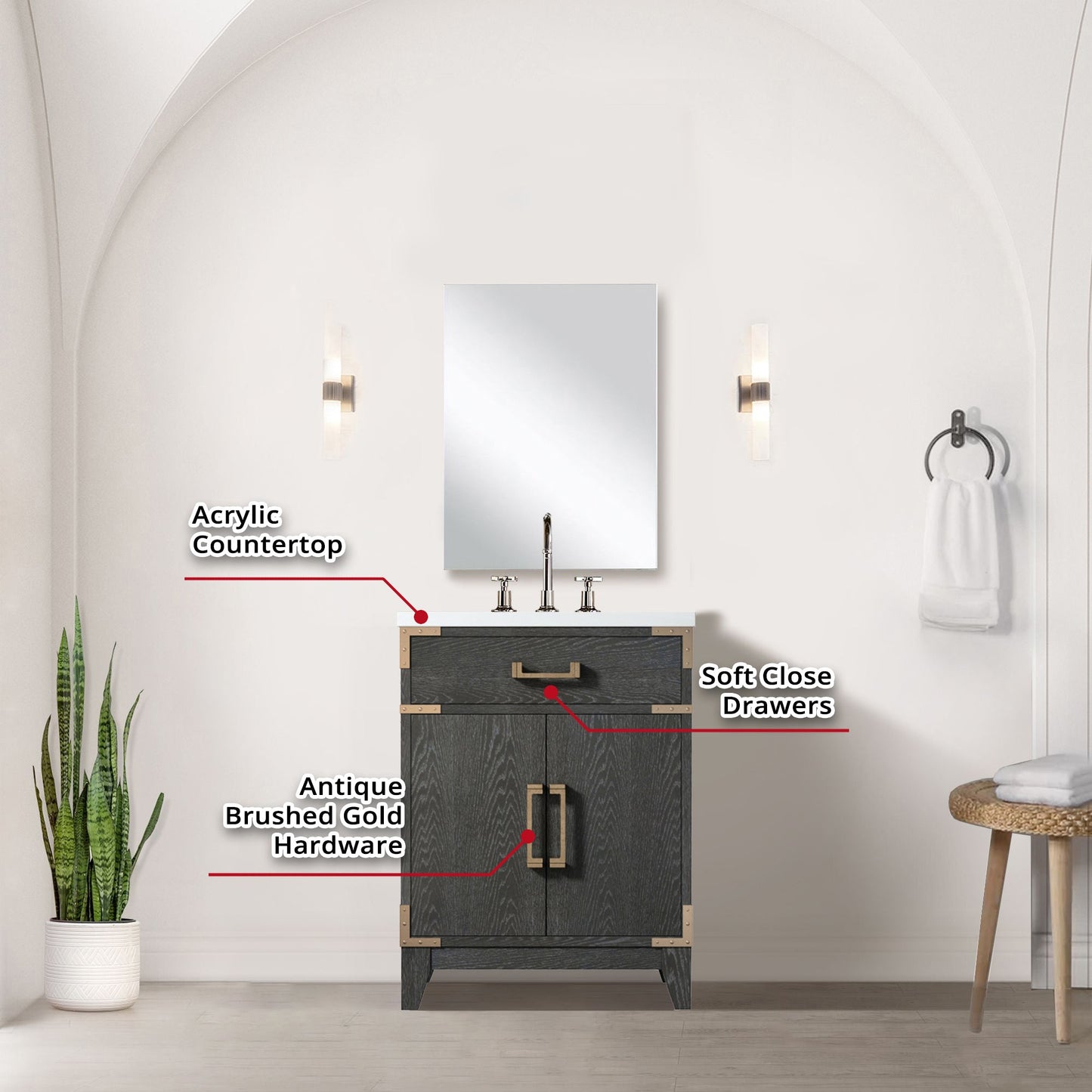 Laurel 24 in W x 18 in D Black Oak Single Bath Vanity