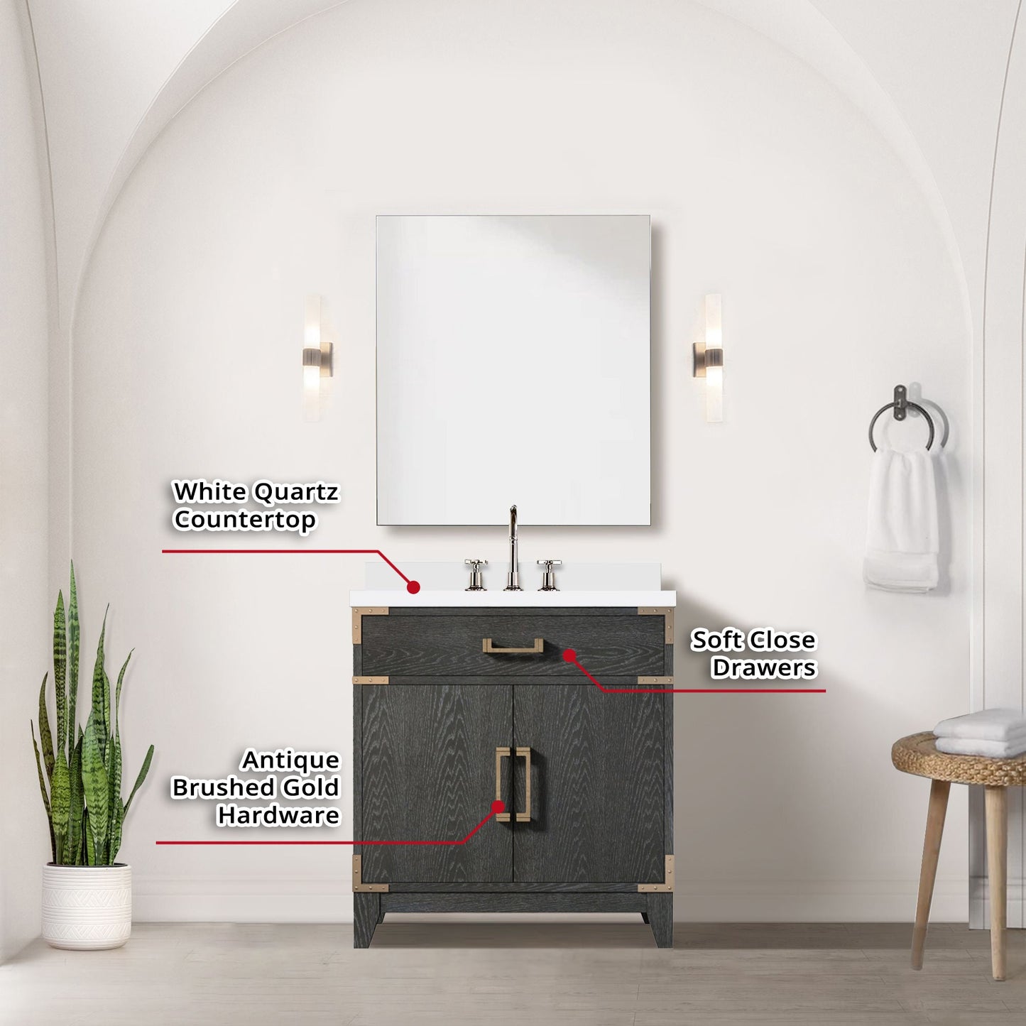 Laurel 30 in W x 22 in D Black Oak Single Bath Vanity