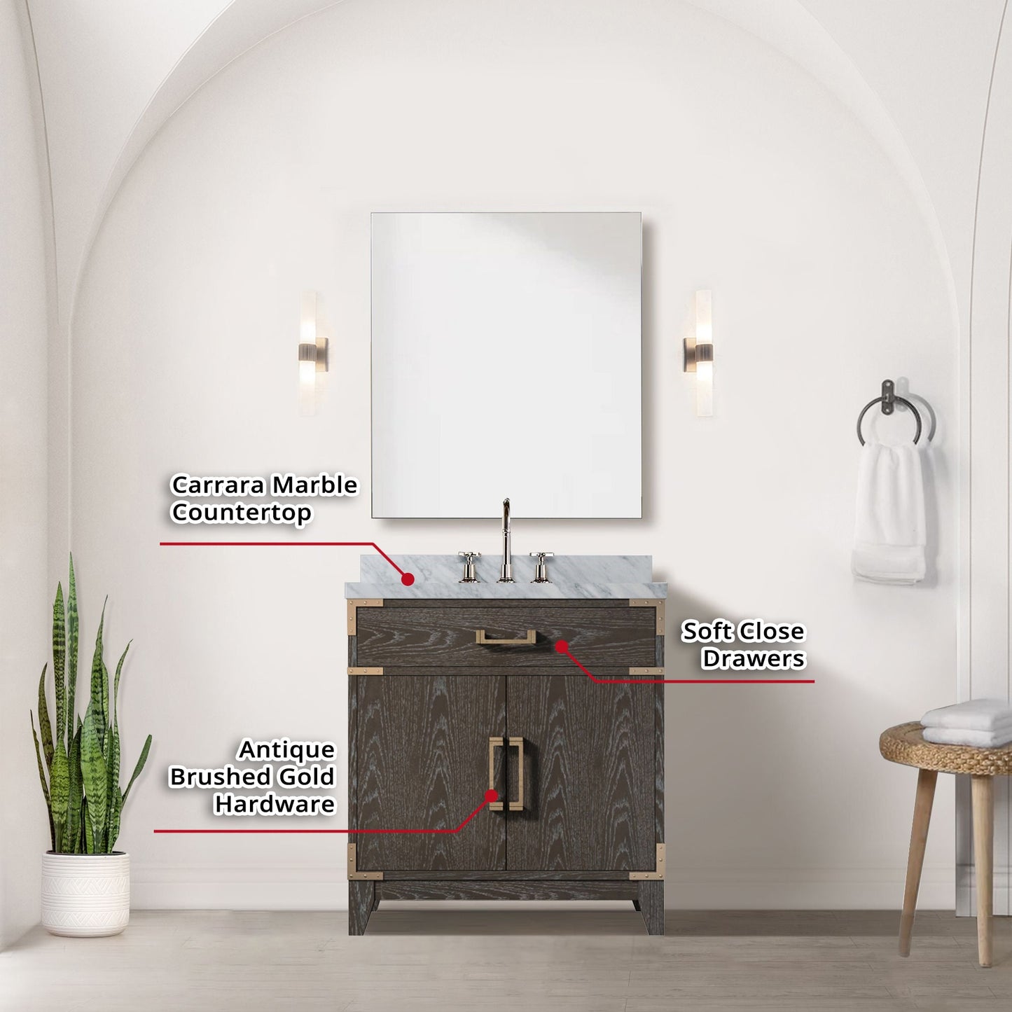 Laurel 30 in W x 22 in D Brown Oak Single Bath Vanity